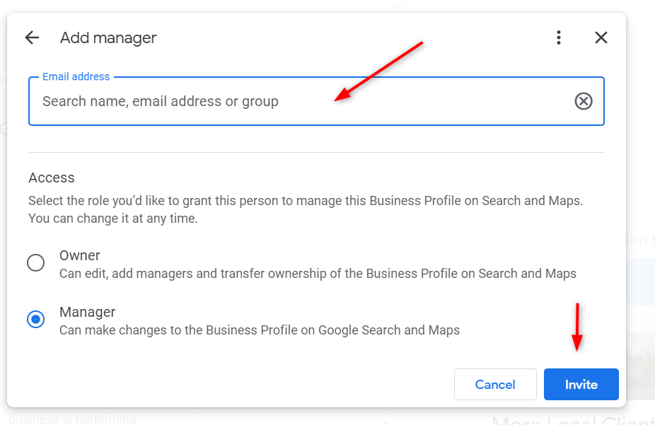 invite a manager or an owner