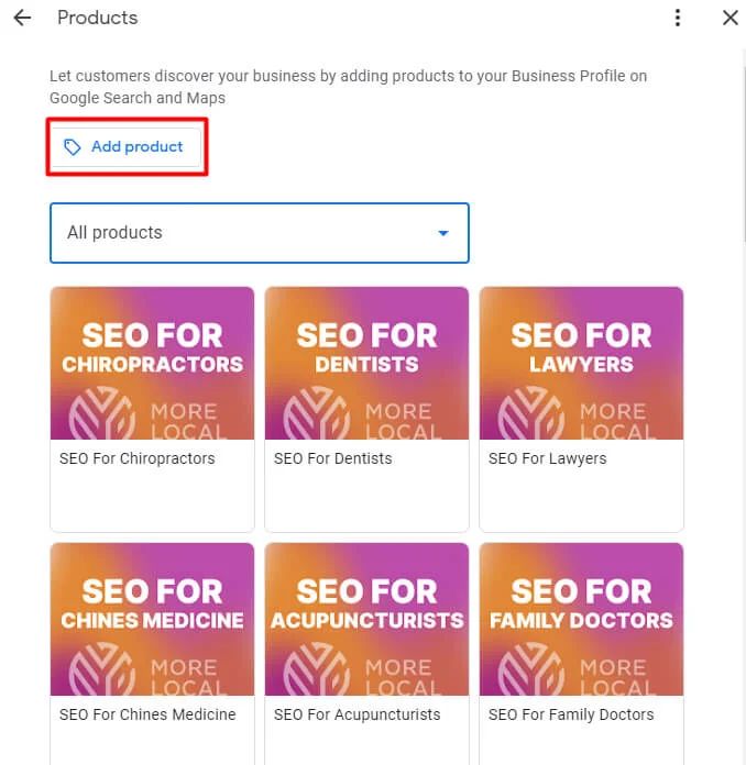google business profile edit products
